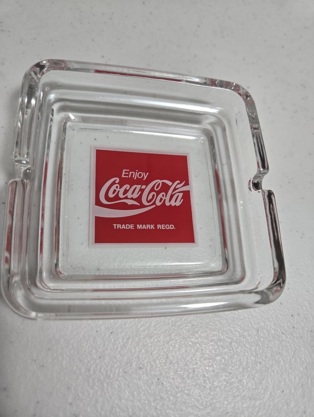Coca-Cola Glass Ashtray. Enjoy Coca-Cola Logo. Excellent Condition.